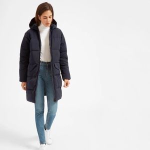 Everlane Long Puffer Jacket Navy Blue Winter Coat Puffy XS Small